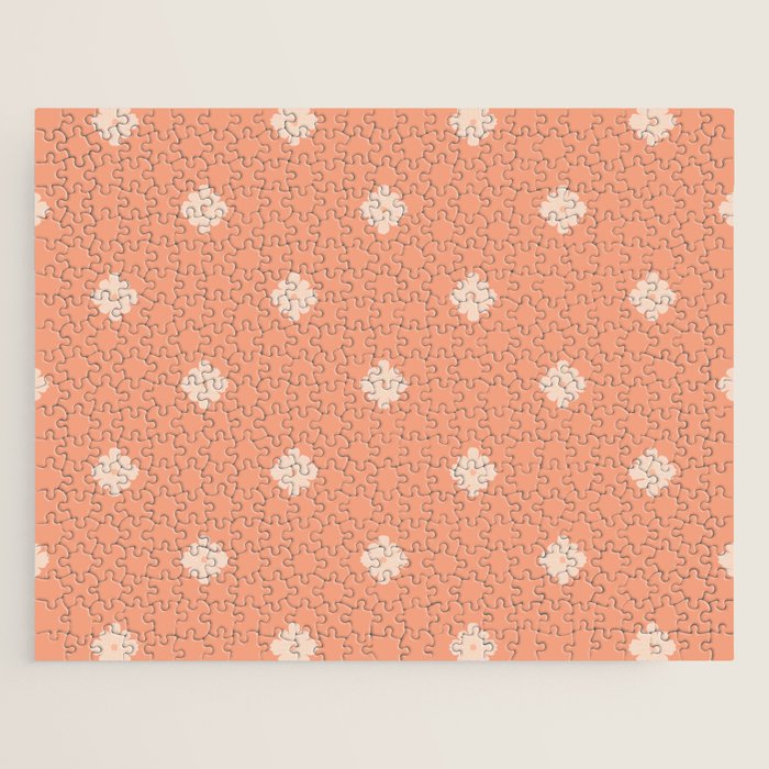 Peach Dot Flower - Minimal Vintage Floral Pattern Jigsaw Puzzle Gallery Image 1