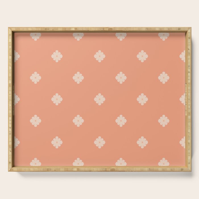 Peach Dot Flower - Minimal Vintage Floral Pattern Serving Tray Gallery Image 1