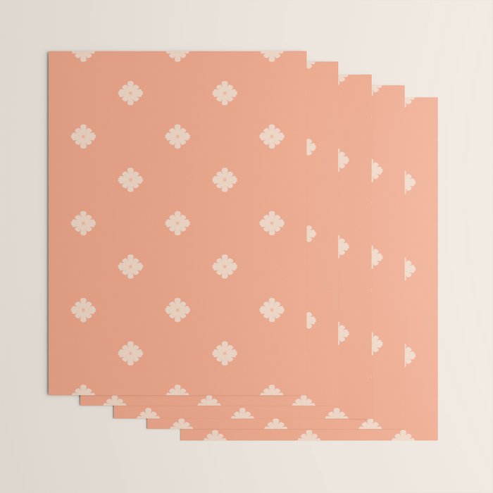 Peach Dot Flower - Minimal Vintage Floral Pattern Wrapping Paper Gallery Image 3