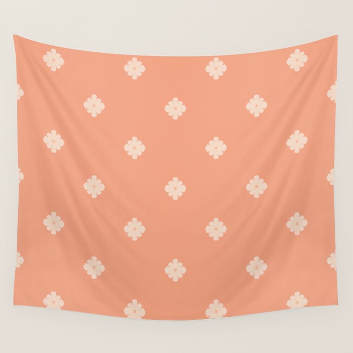 Peach Dot Flower - Minimal Vintage Floral Pattern Wall Tapestry Gallery Image 1