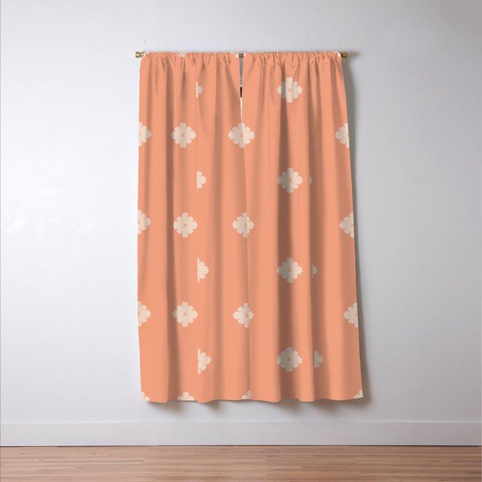 Peach Dot Flower - Minimal Vintage Floral Pattern Window Curtain Gallery Image 3