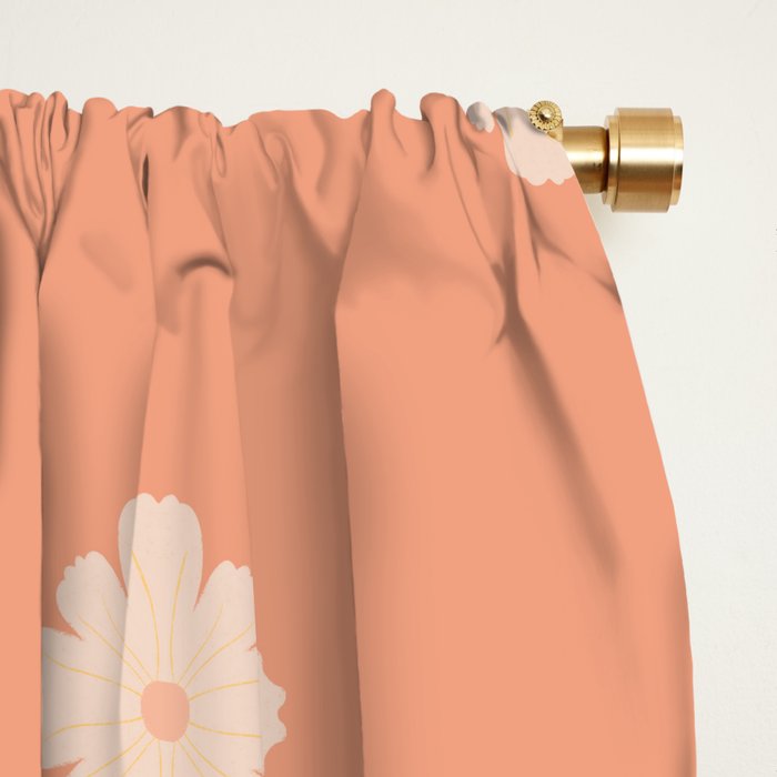 Peach Dot Flower - Minimal Vintage Floral Pattern Window Curtain Gallery Image 2