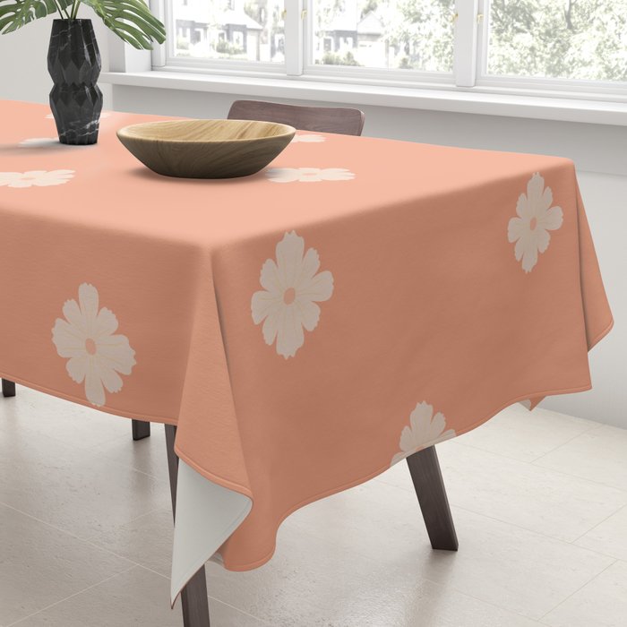 Peach Dot Flower - Minimal Vintage Floral Pattern Tablecloth Gallery Image 3