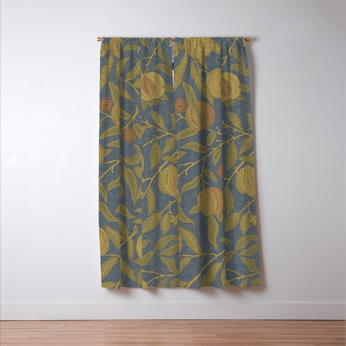 William Morris Vintage Fruit Blue Thyme Green Pattern Window Curtain Gallery Image 3