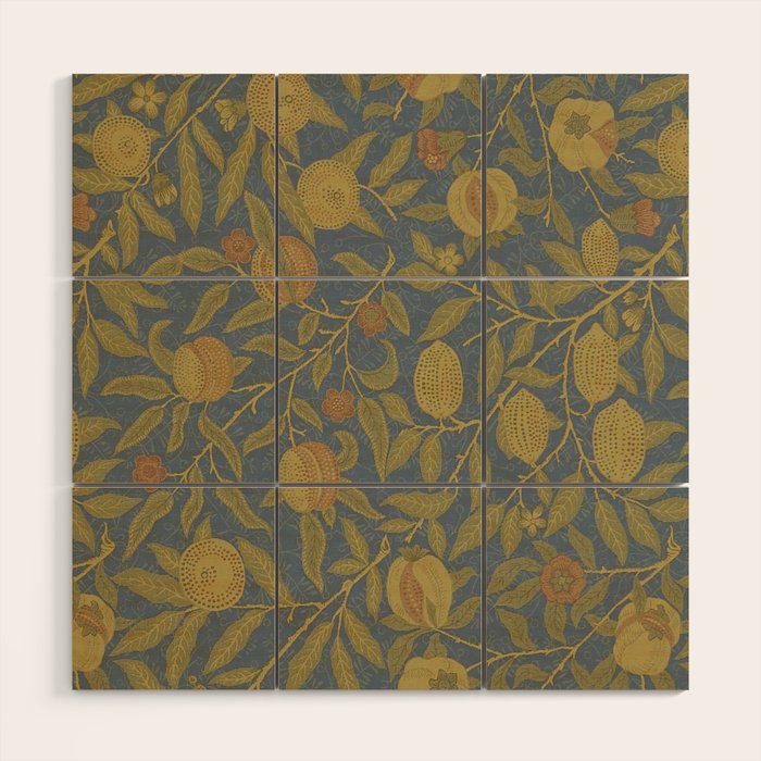 William Morris Vintage Fruit Blue Thyme Green Pattern Wood Wall Art Gallery Image 1