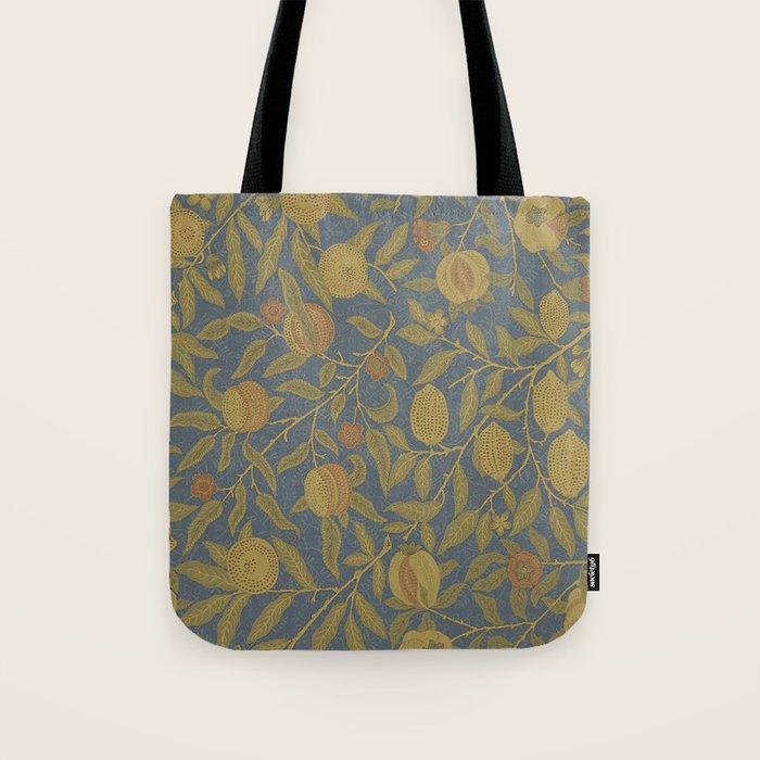William Morris Vintage Fruit Blue Thyme Green Pattern Tote Bag Gallery Image 1