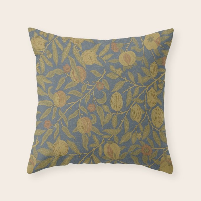 William Morris Vintage Fruit Blue Thyme Green Pattern Throw Pillow Gallery Image 6