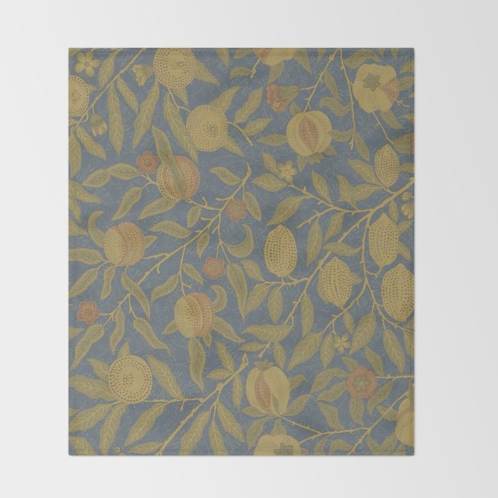 William Morris Vintage Fruit Blue Thyme Green Pattern Throw Blanket Gallery Image 2