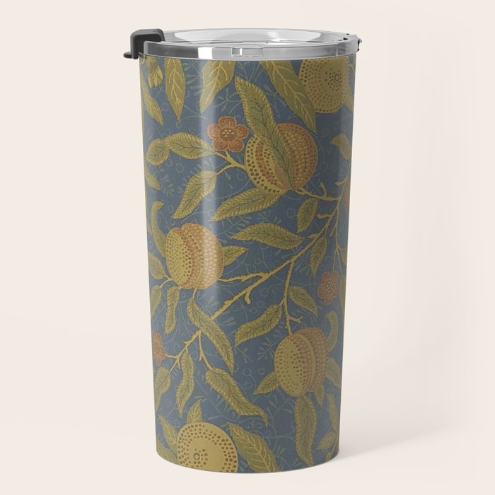 William Morris Vintage Fruit Blue Thyme Green Pattern Travel Mug Gallery Image 3