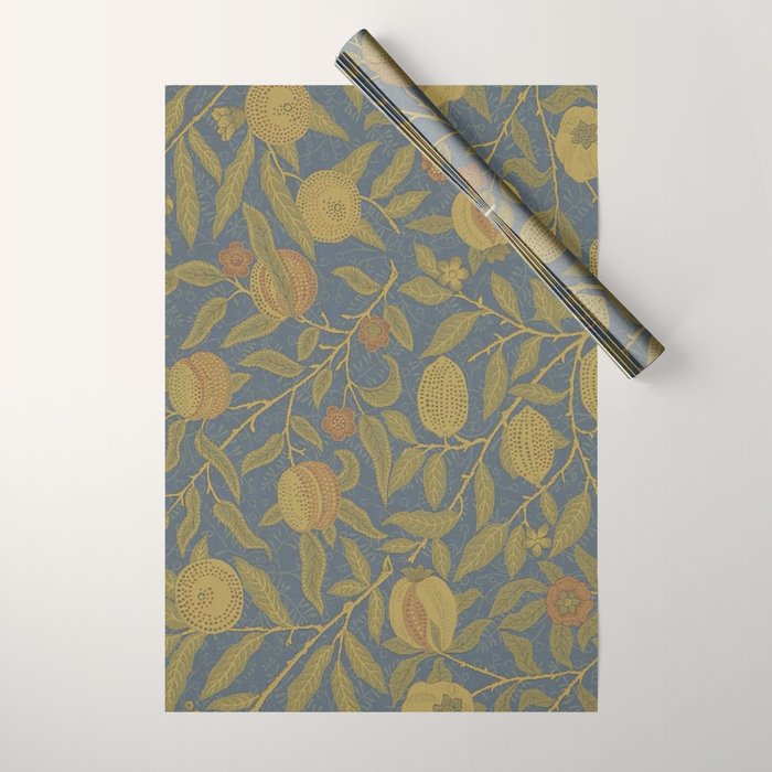 William Morris Vintage Fruit Blue Thyme Green Pattern Wrapping Paper Gallery Image 1