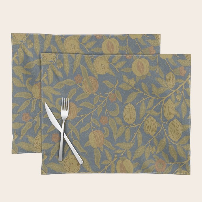 William Morris Vintage Fruit Blue Thyme Green Pattern Placemat Gallery Image 1