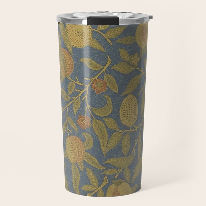William Morris Vintage Fruit Blue Thyme Green Pattern Travel Mug Gallery Image 1