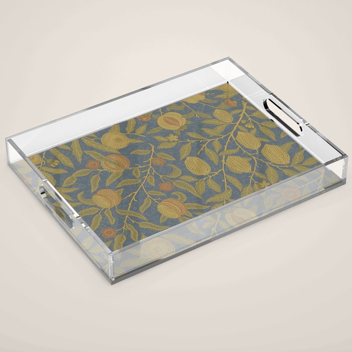 William Morris Vintage Fruit Blue Thyme Green Pattern Acrylic Tray Gallery Image 1