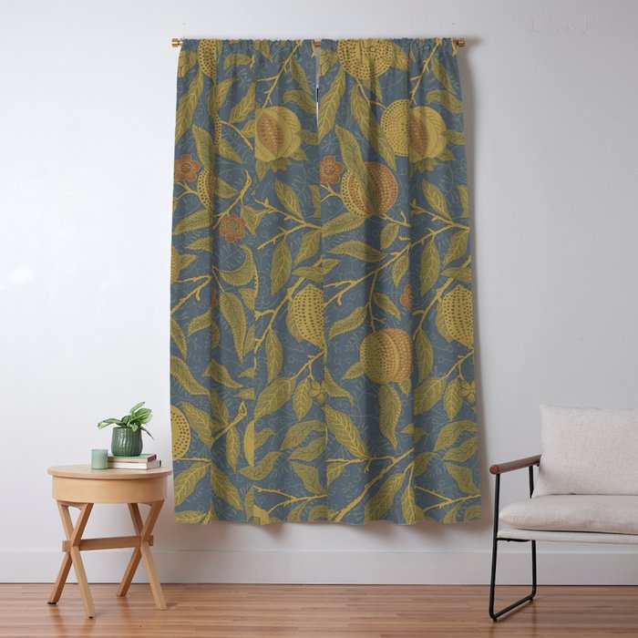 William Morris Vintage Fruit Blue Thyme Green Pattern Window Curtain Gallery Image 1