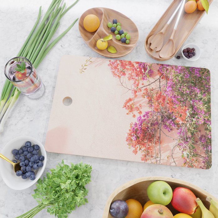Bougainvillea Flowers in Color | Pink Wall in Cascais Art Print | Floral Travel Photography in Portugal Cutting Board Gallery Image 2