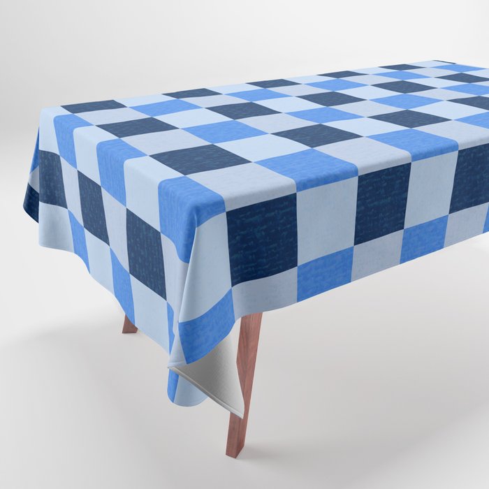 French Ocean Blue Checks Pattern Tablecloth Gallery Image 1