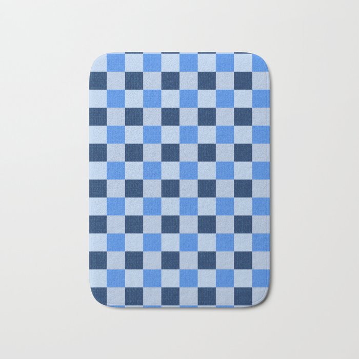 French Ocean Blue Checks Pattern Bath Mat Gallery Image 1