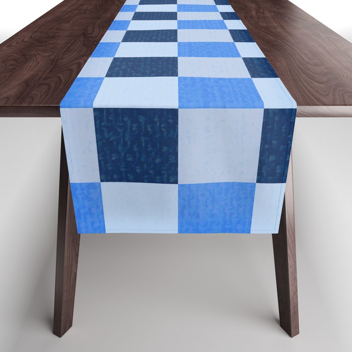 French Ocean Blue Checks Pattern Table Runner Gallery Image 1