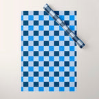 French Ocean Blue Checks Pattern Wrapping Paper Gallery Image 1