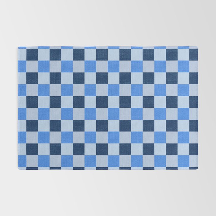 French Ocean Blue Checks Pattern Rug Gallery Image 2