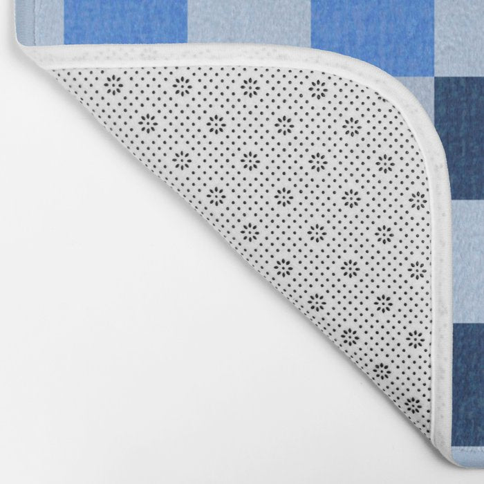 French Ocean Blue Checks Pattern Bath Mat Gallery Image 2