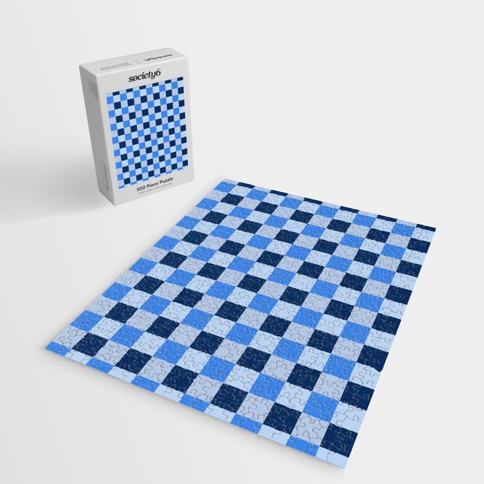 French Ocean Blue Checks Pattern Jigsaw Puzzle Gallery Image 2
