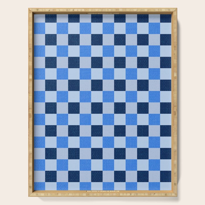 French Ocean Blue Checks Pattern Serving Tray Gallery Image 1