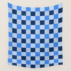 French Ocean Blue Checks Pattern Wall Tapestry Gallery Image 4