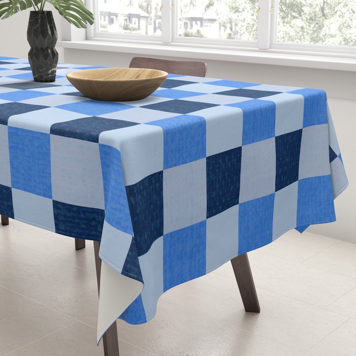 French Ocean Blue Checks Pattern Tablecloth Gallery Image 3