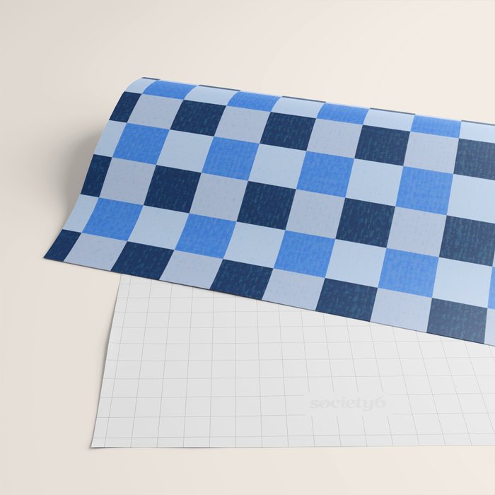 French Ocean Blue Checks Pattern Wrapping Paper Gallery Image 2