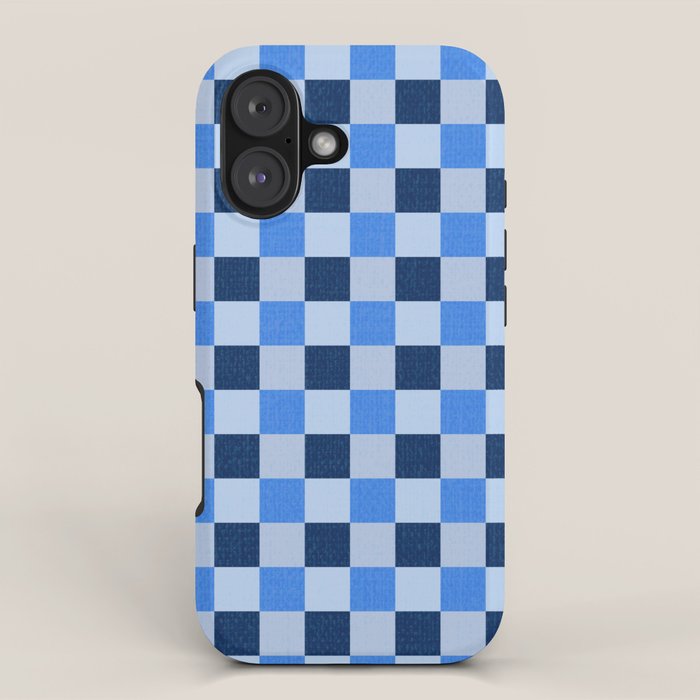 French Ocean Blue Checks Pattern iPhone Case Gallery Image 1