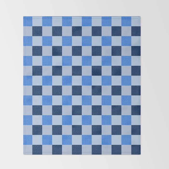 French Ocean Blue Checks Pattern Throw Blanket Gallery Image 2