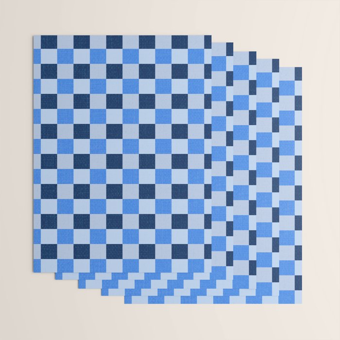 French Ocean Blue Checks Pattern Wrapping Paper Gallery Image 3