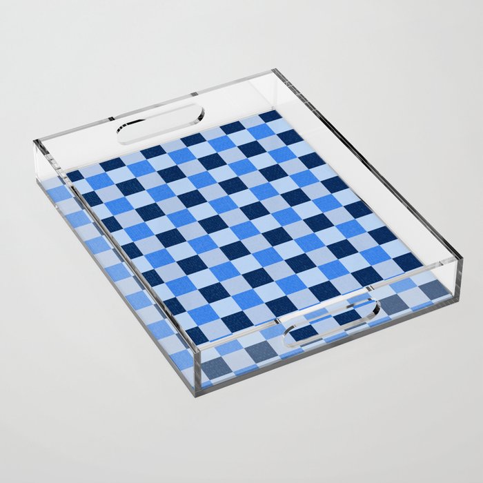 French Ocean Blue Checks Pattern Acrylic Tray Gallery Image 1