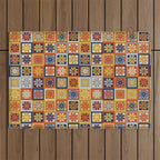 Retro Colorful Flower Checkerboard Outdoor Rug Gallery Image 1