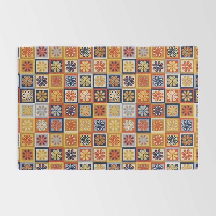 Retro Colorful Flower Checkerboard Rug Gallery Image 2