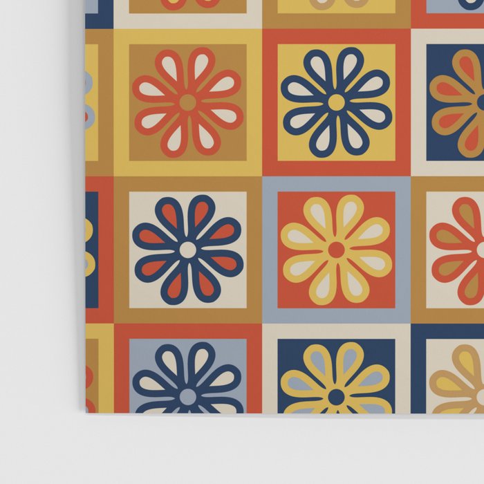 Retro Colorful Flower Checkerboard Poster Gallery Image 3