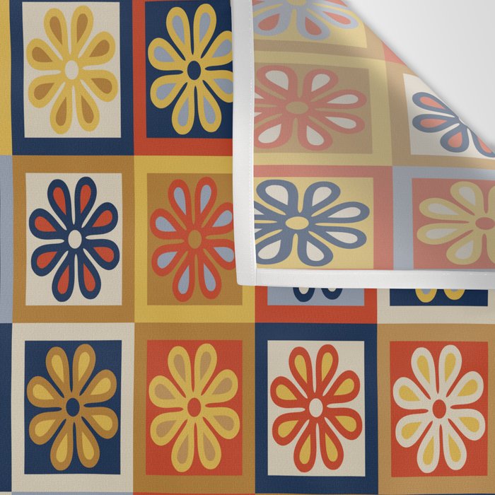Retro Colorful Flower Checkerboard Wall Tapestry Gallery Image 3