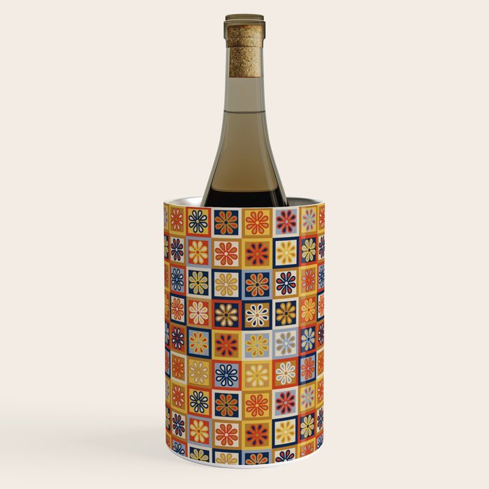 Retro Colorful Flower Checkerboard Wine Chiller Gallery Image 1