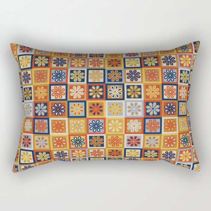 Retro Colorful Flower Checkerboard Rectangular Pillow Gallery Image 2