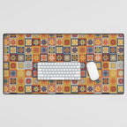 Retro Colorful Flower Checkerboard Desk Mat Gallery Image 1