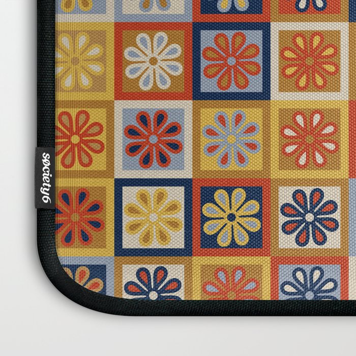 Retro Colorful Flower Checkerboard Laptop Sleeve Gallery Image 3