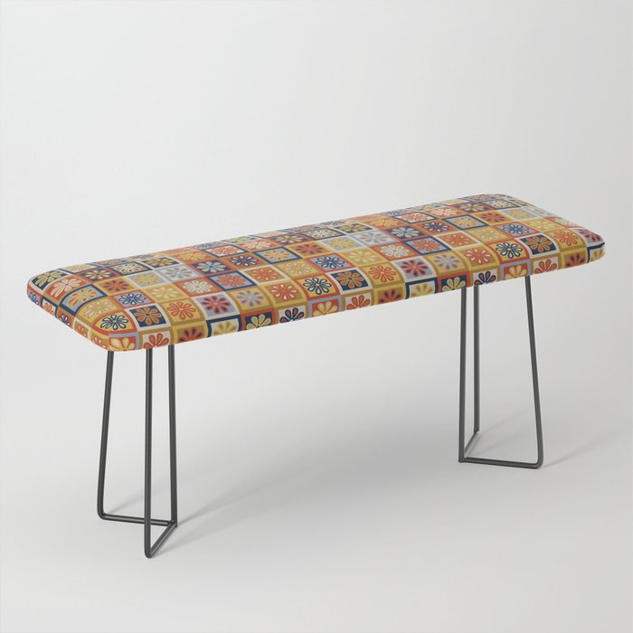 Retro Colorful Flower Checkerboard Bench Gallery Image 1