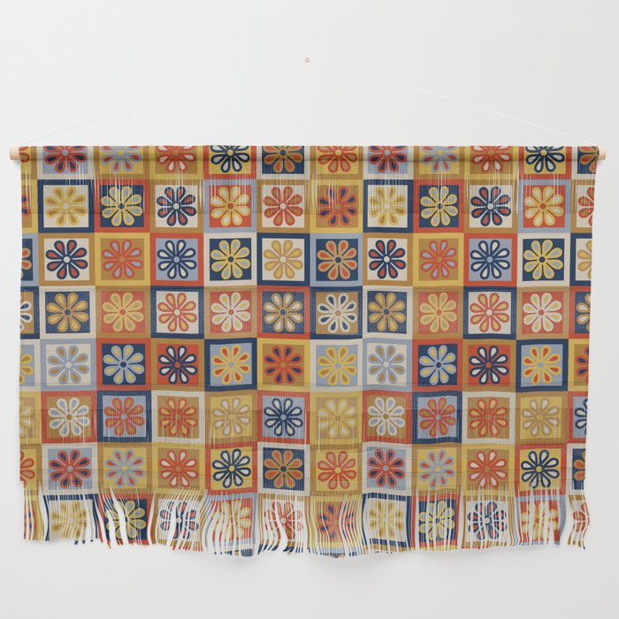 Retro Colorful Flower Checkerboard Wall Hanging Gallery Image 1