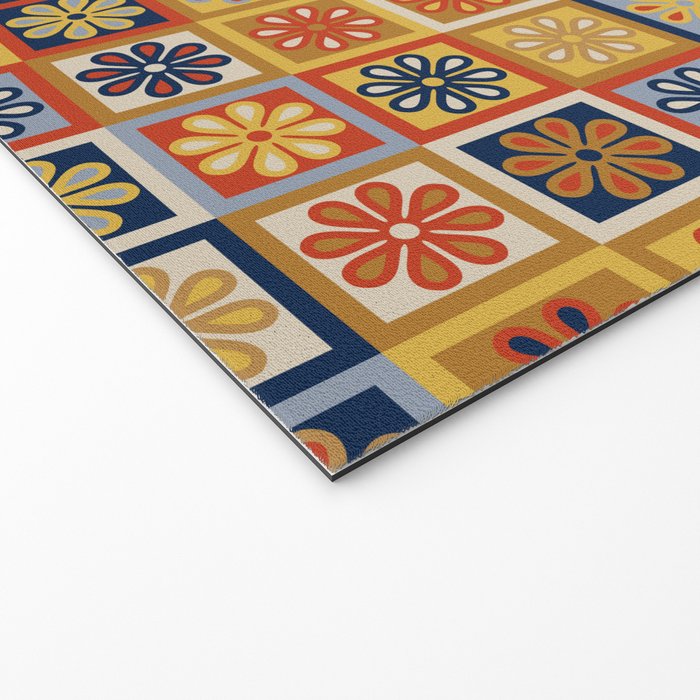 Retro Colorful Flower Checkerboard Welcome Mat Gallery Image 2