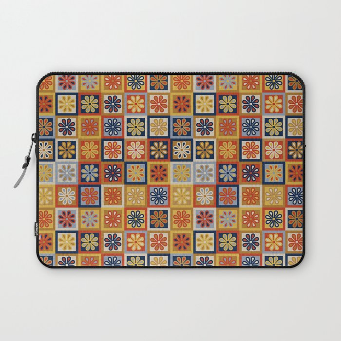 Retro Colorful Flower Checkerboard Laptop Sleeve Gallery Image 1