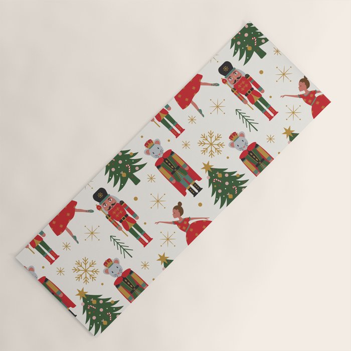 Retro Nutcracker and Ballerina Christmas Pattern Yoga Mat Gallery Image 1