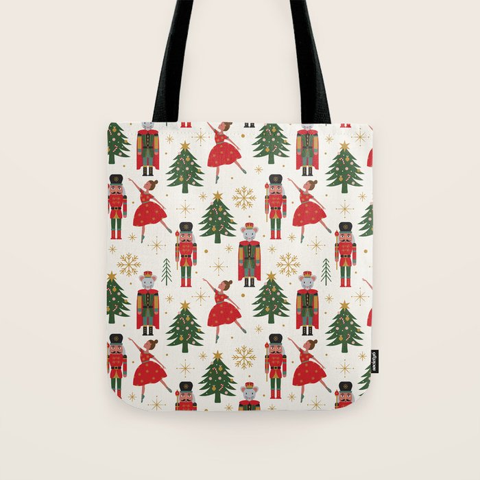 Retro Nutcracker and Ballerina Christmas Pattern Tote Bag Gallery Image 1