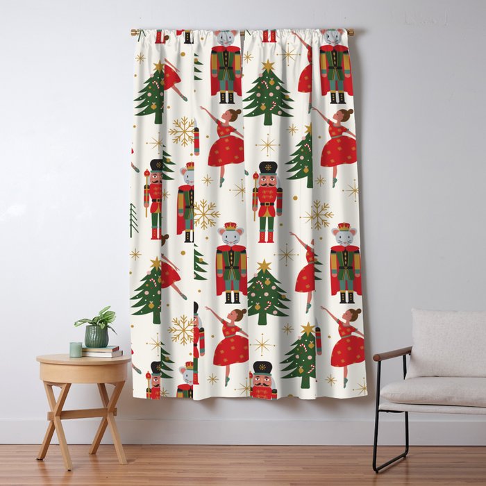Retro Nutcracker and Ballerina Christmas Pattern Window Curtain Gallery Image 5
