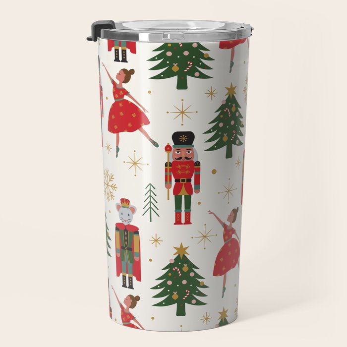Retro Nutcracker and Ballerina Christmas Pattern Travel Mug Gallery Image 3